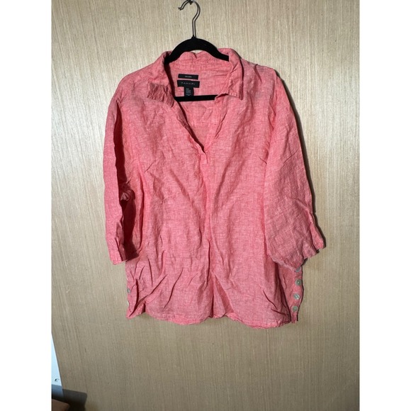Tahari‎ Linen Button Accent Tunic Top Womens Plus Size 22/24 Coral Pink - Picture 1 of 6